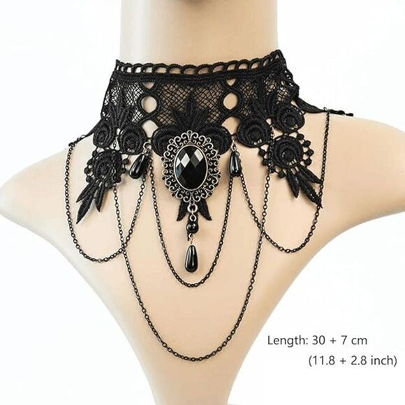 3PCS Gothic Victorian Vintage Retro Halloween Costume Black Accessories Set NEW - Picture 3 of 16